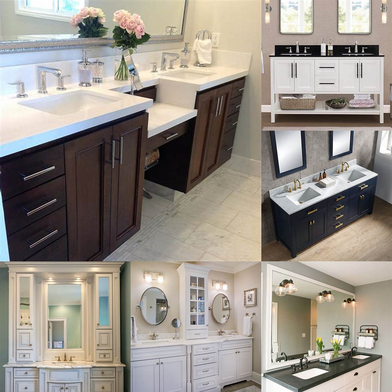 3 This metal vanity adds a touch of luxury to this spacious bathroom with its double sinks and custom hardware