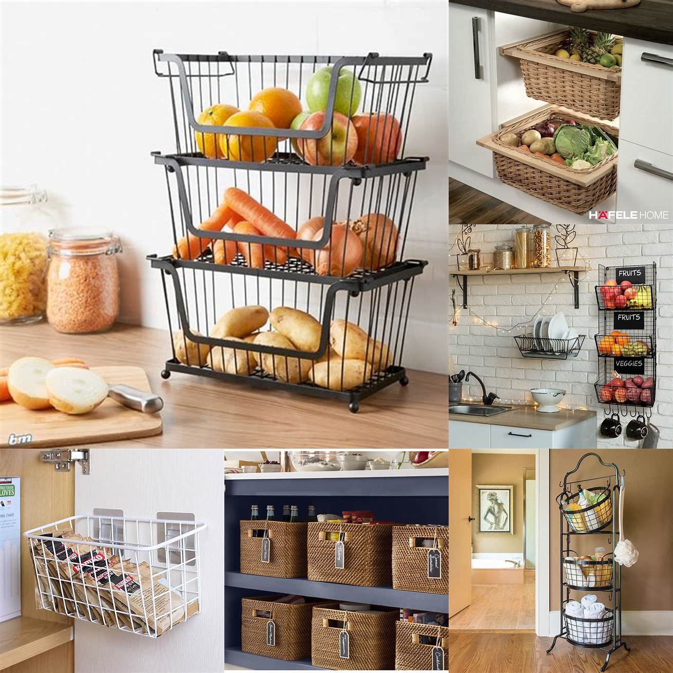 3 Use baskets or storage boxes to add functional storage to your kitchen