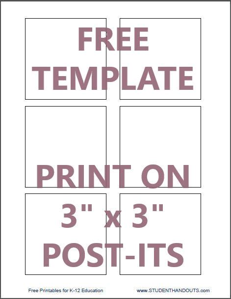 3 X 3 Post It Note Word Template
