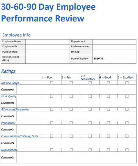 30 Day Employee Review Template