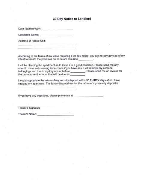 30 Day Notice Example Template