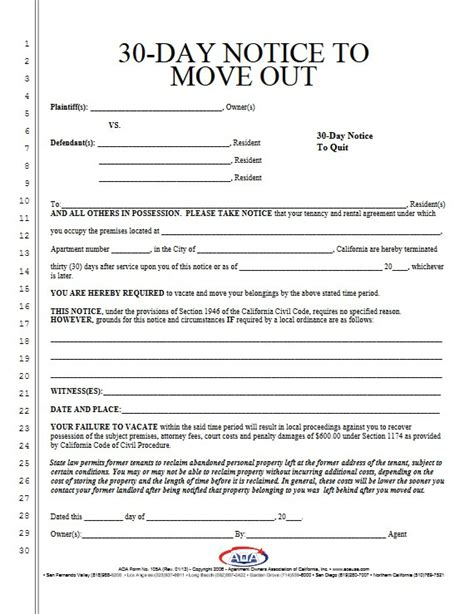 30 Day Notice Move Out Template