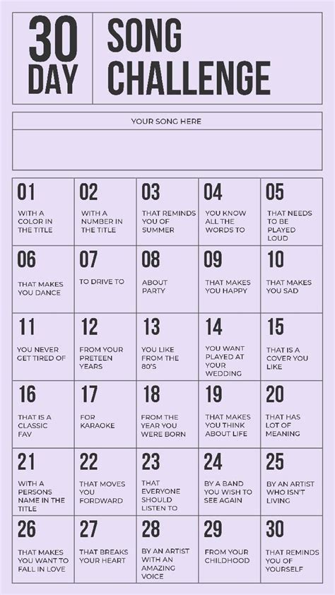 30 Day Song Challenge Template