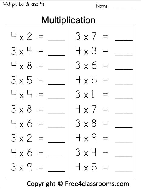 3s And 4s Multiplication Worksheets Free Printable