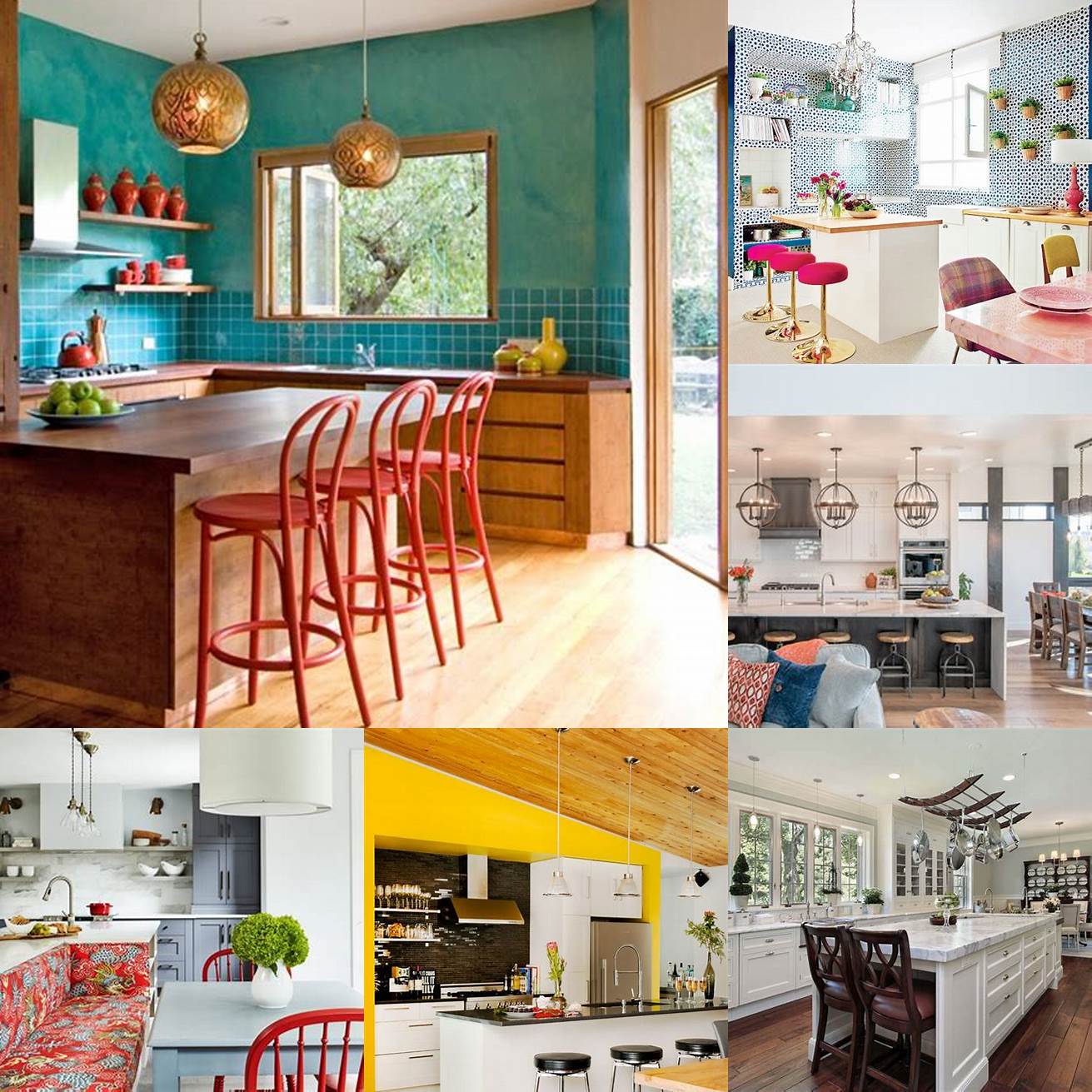 4 An open concept kitchen with a bold accent wall and colorful accessories