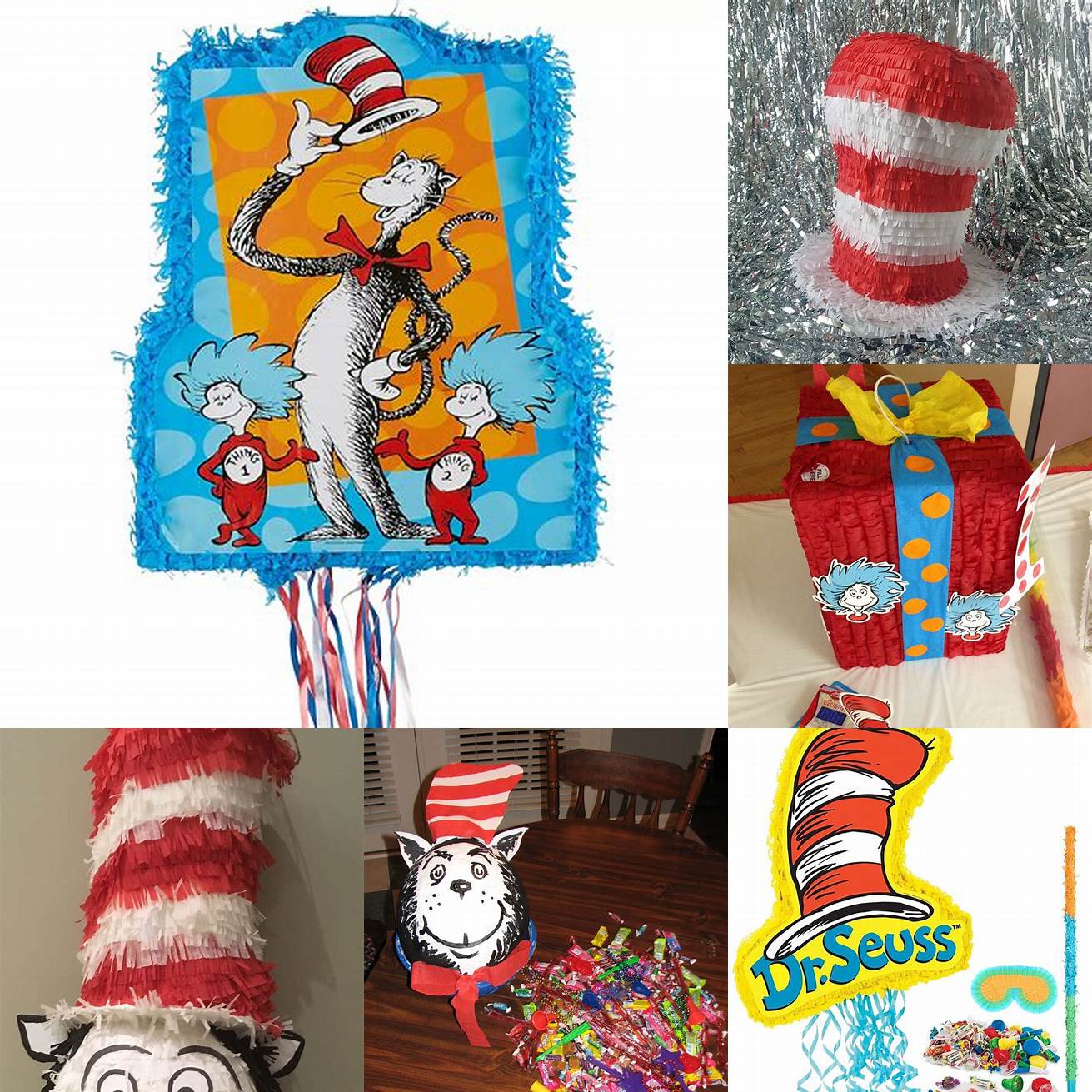 4 Cat in the Hat Pinata with party hats