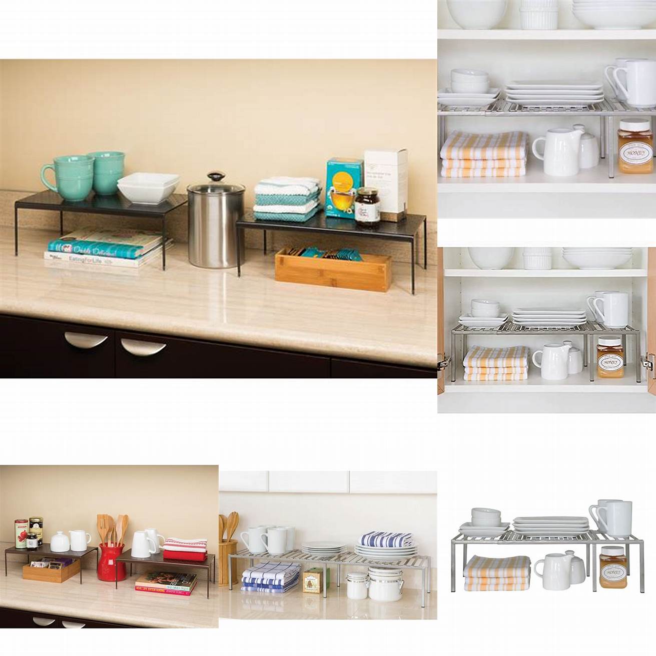 4 Seville Classics Expandable Kitchen Counter and Cabinet Shelf