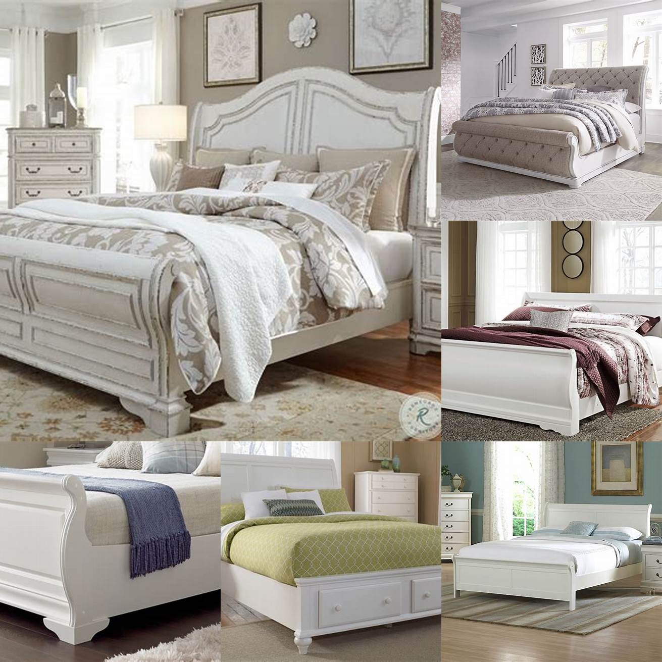 4 White Queen Size Sleigh Bed