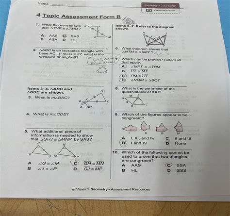 4 Topic Assessment Form A Geometry