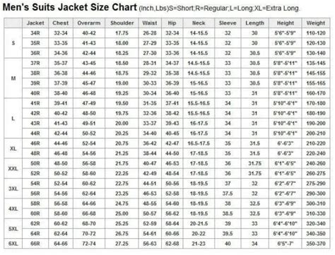 42 Regular Size Chart