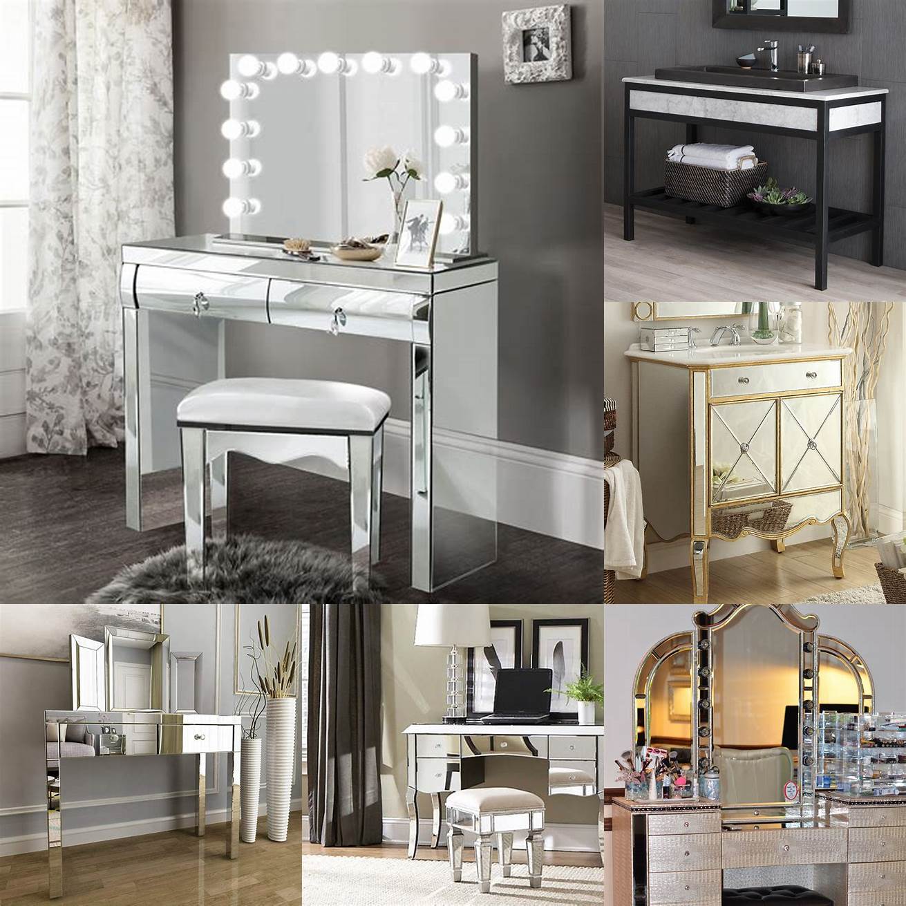5 Mirrored petite vanity with a metal frame