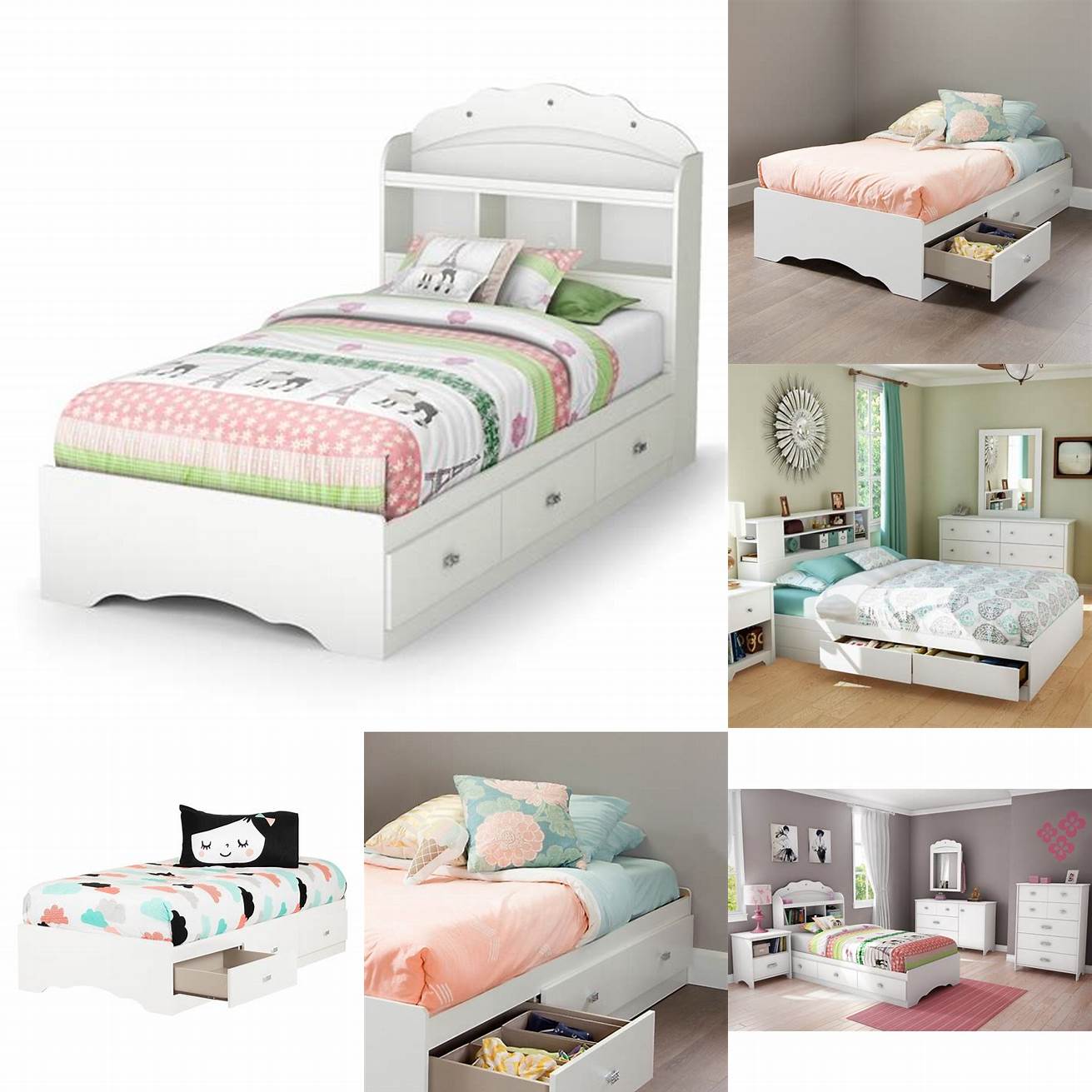 5 South Shore Tiara Mates Bed with Drawers This platform bed comes with built-in drawers and a bookshelf