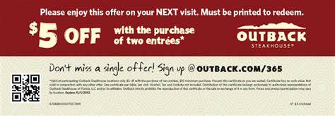 5 Off Outback Steakhouse Coupons Printable Free