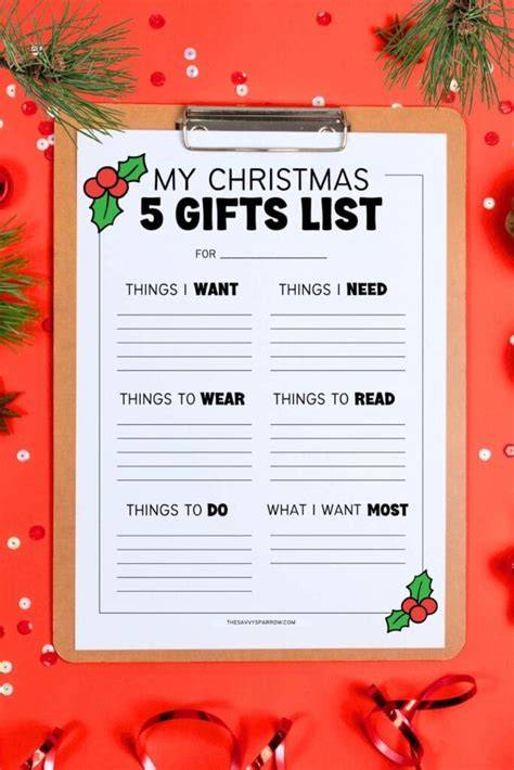 5 Things For Christmas Printable Something To