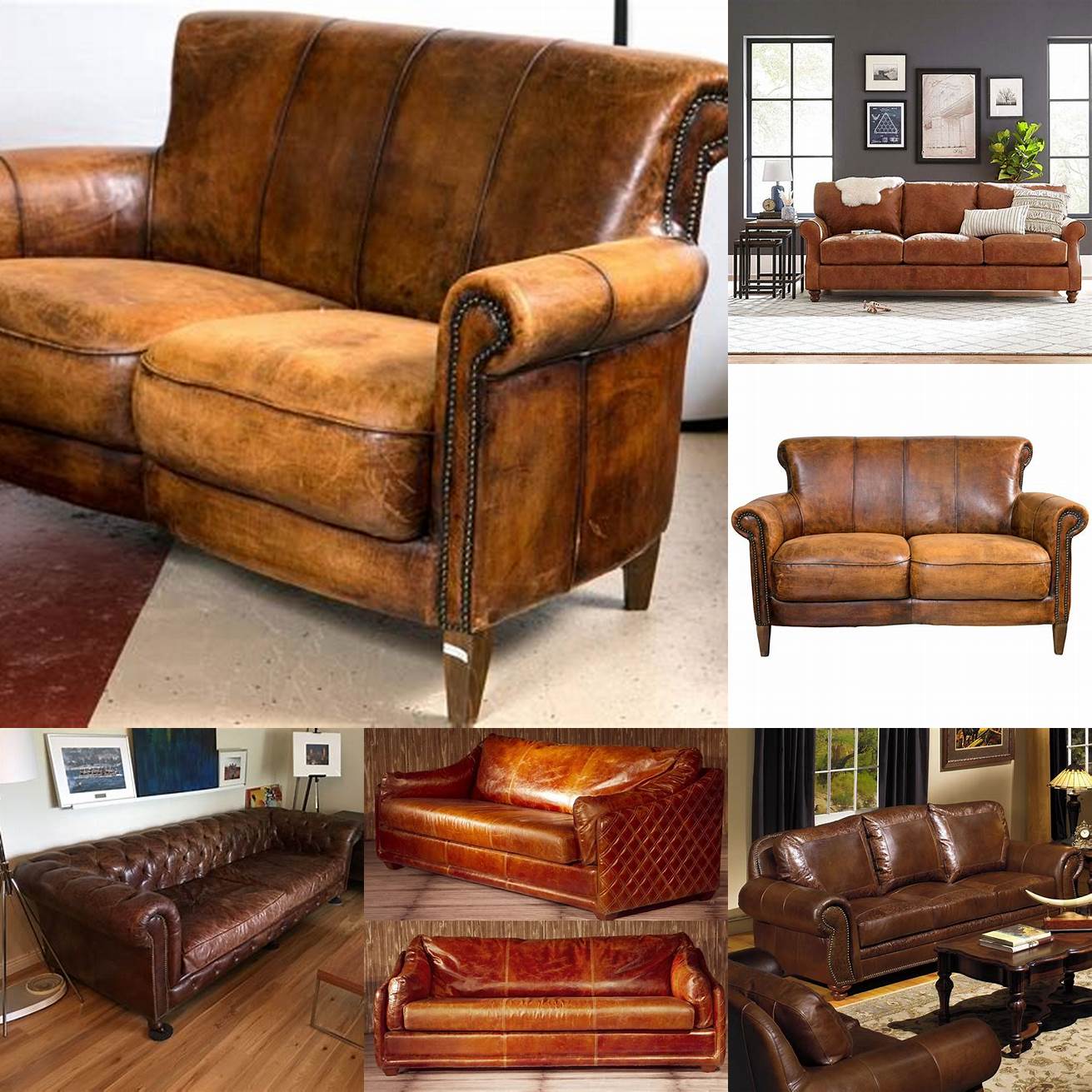 6 Go for a vintage look with a distressed leather sofa