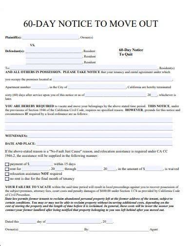 60 Day Move Out Notice Template