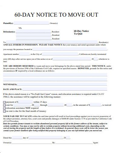 60-day Move Out Notice Template