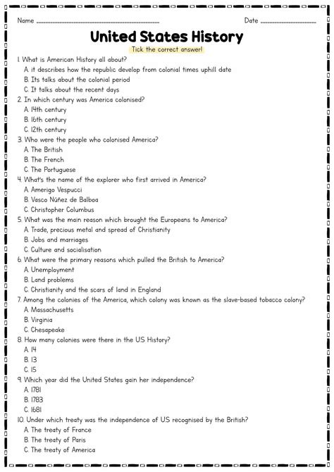 6th Grade Printable History Project For Nc Students