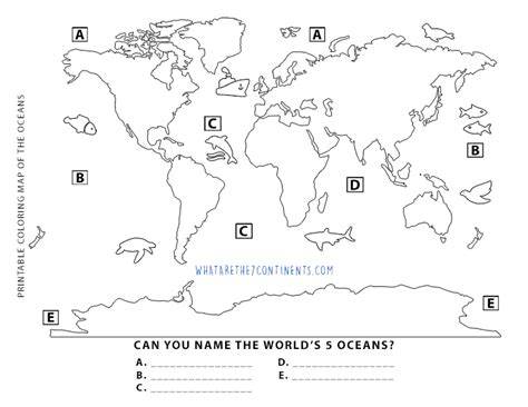 7 Continents And 5 Oceans Printable Map
