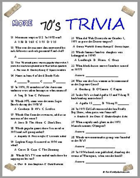 70's Trivia Questions And Answers Printable