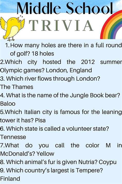 7th Grade Trivia Questions And Answers Printable