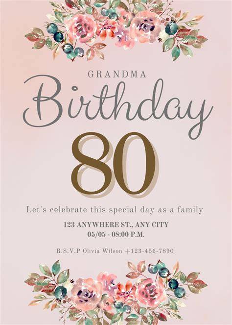 80th Birthday Party Invitations Templates Free Download