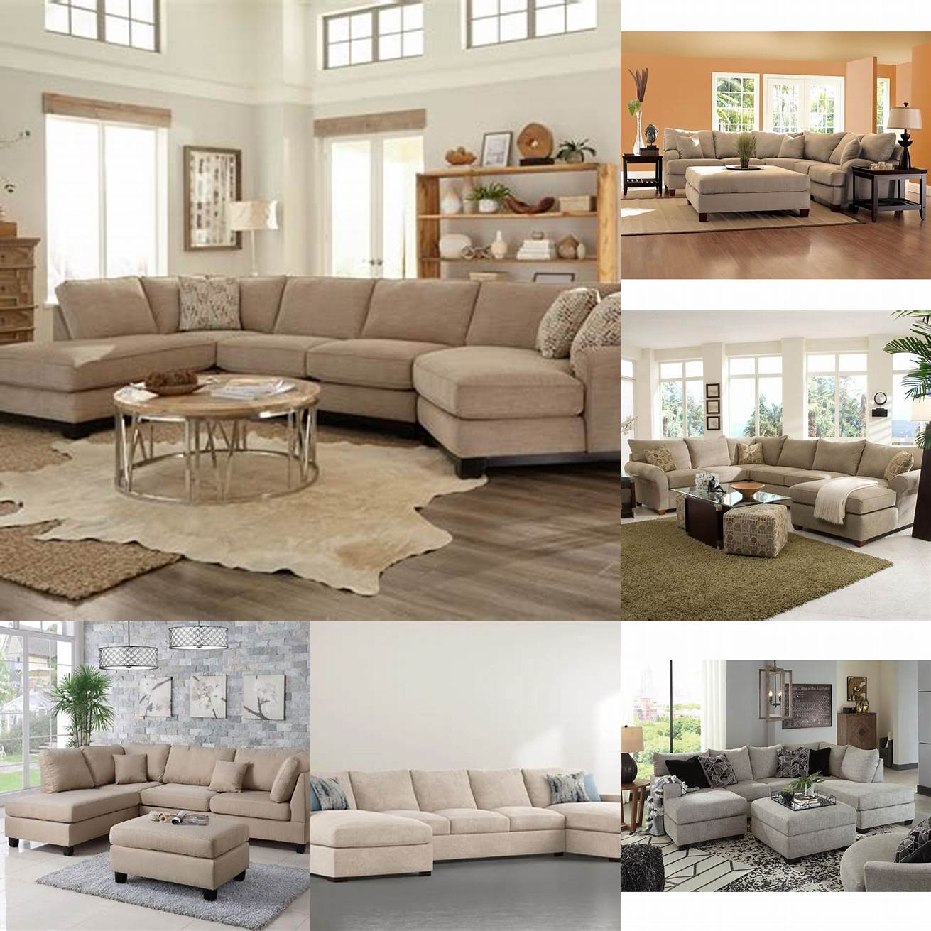 A 3 piece sectional sofa in beige color complements any living room decor
