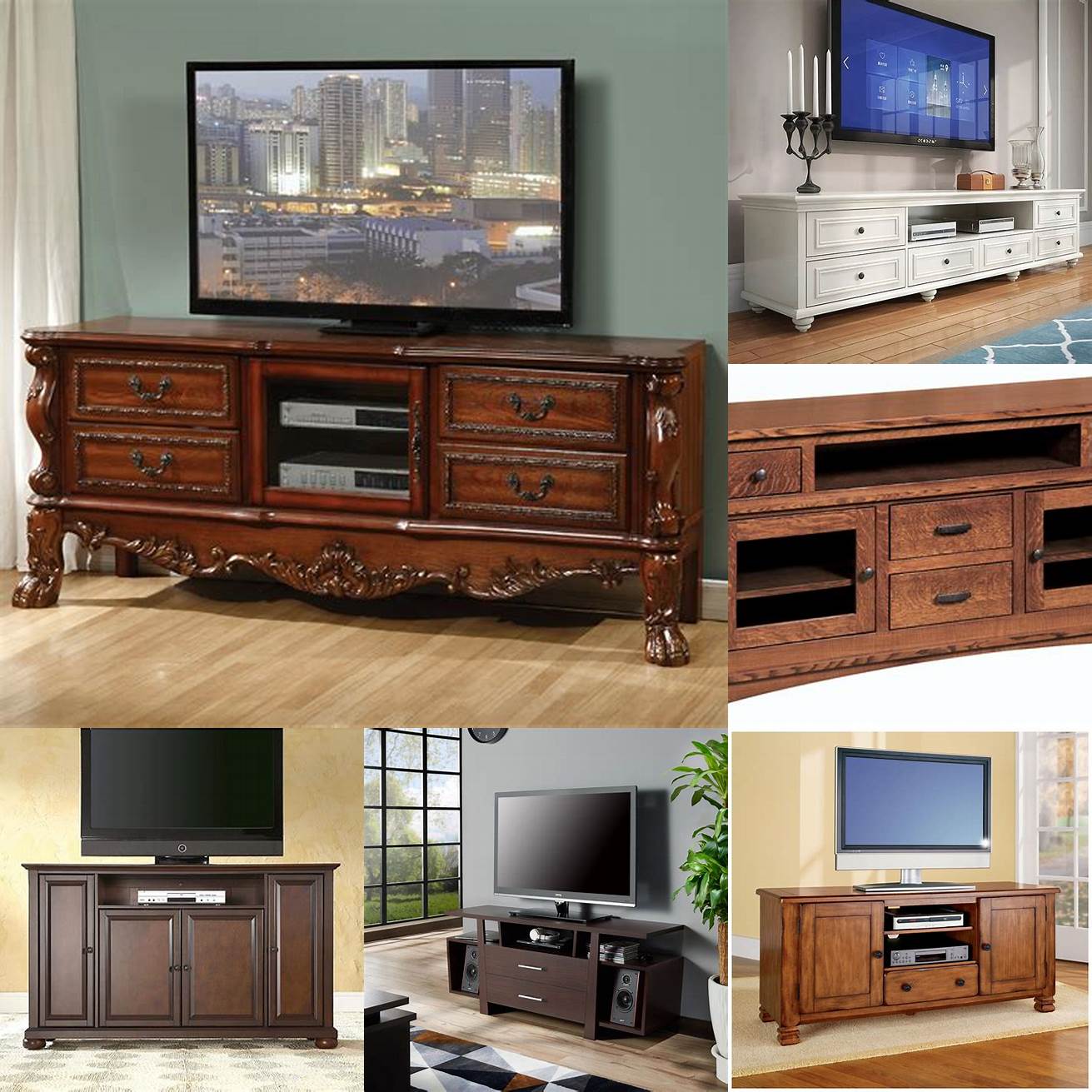 A TV stand with a traditional design