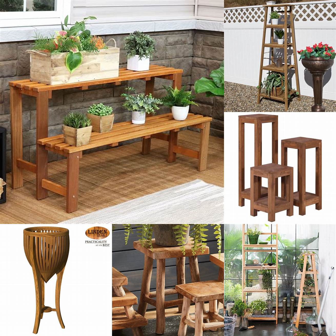 A Teak Plant Stand in a Garden