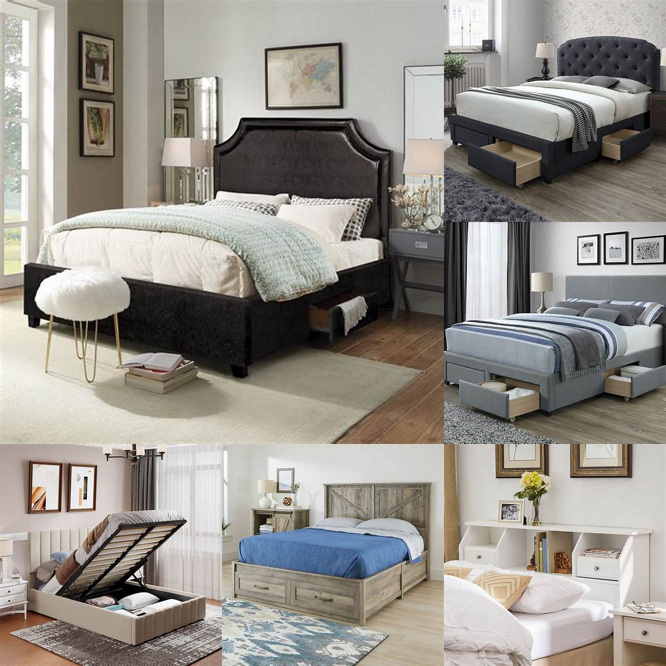 A bed frame with storage and a headboard