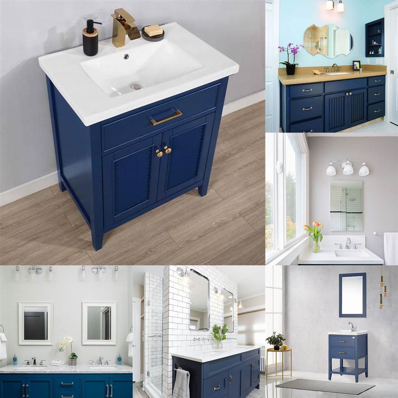 A blue small bathroom vanity with sink that adds a pop of color to your bathroom