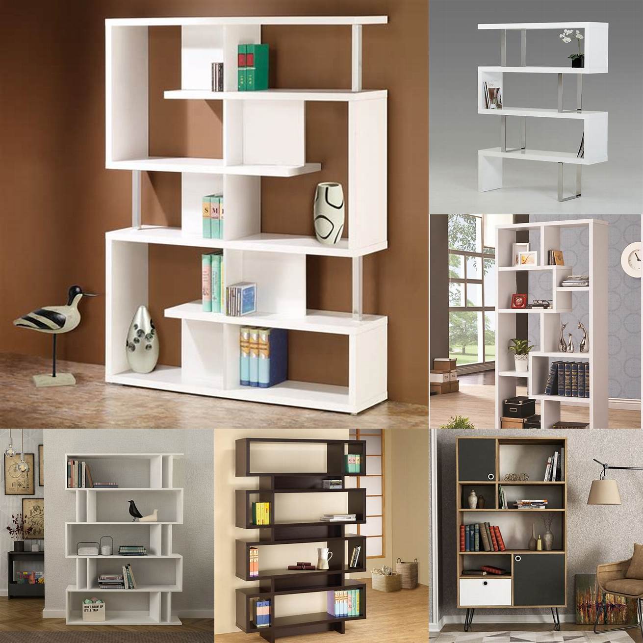 A bookcase with a modern finish