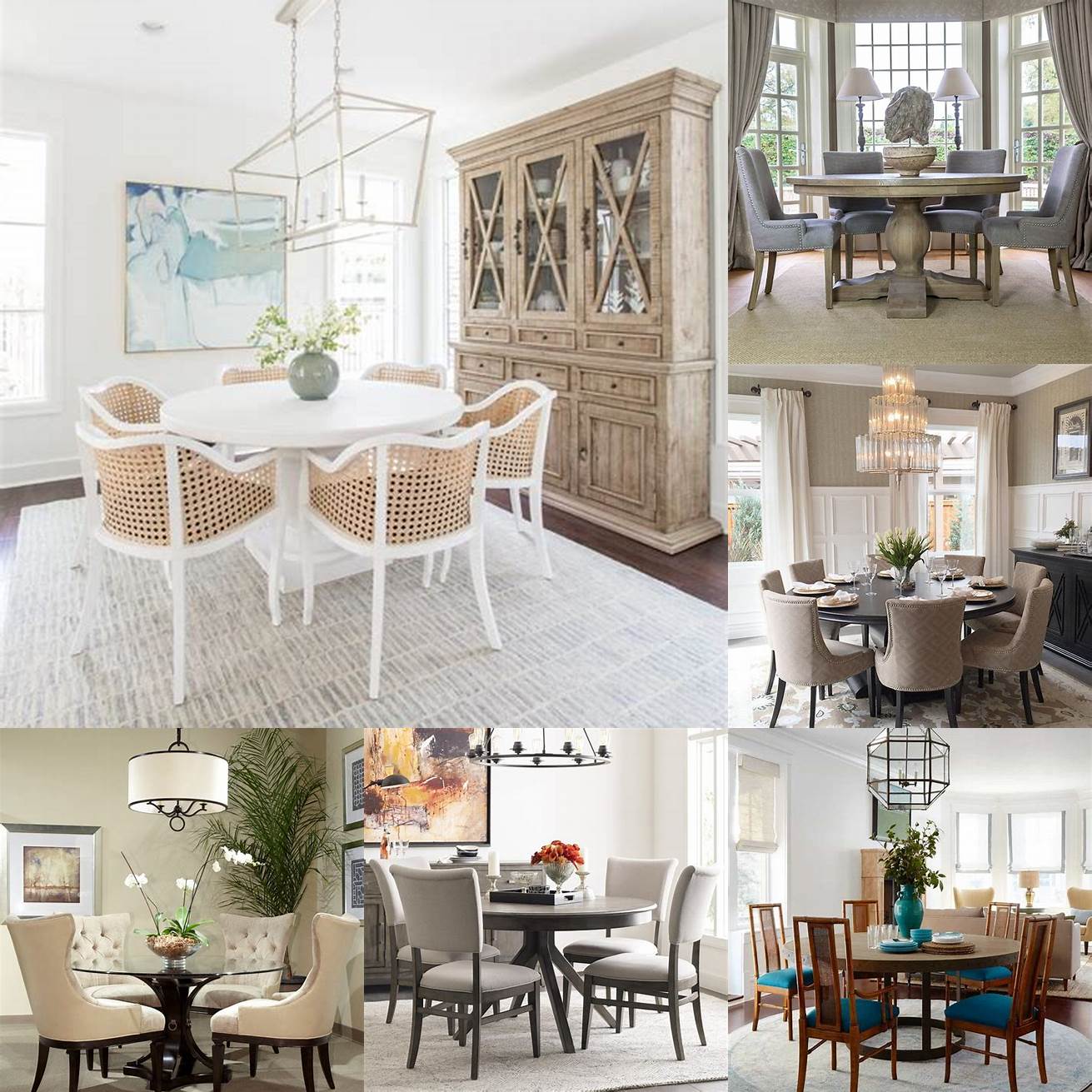 A bright and airy dining room with a round table