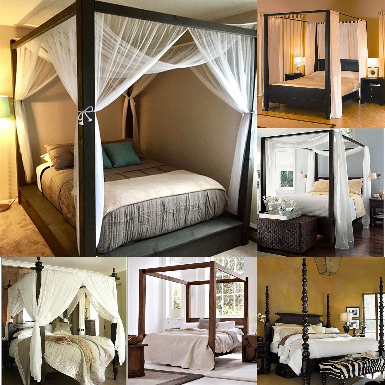 A canopy bed has a frame with four posts and a canopy top creating a cozy and private sleeping area