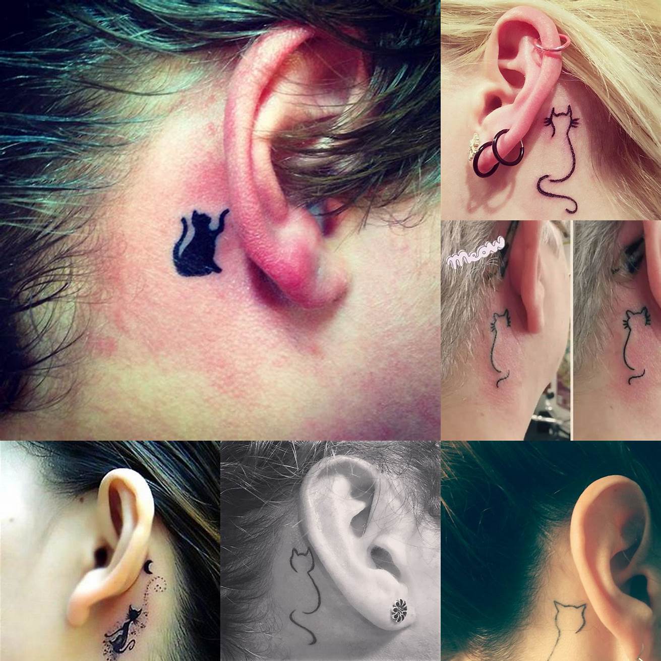 A cat behind the ear tattoo is a small and subtle design that can be easily hidden or shown off depending on your preference
