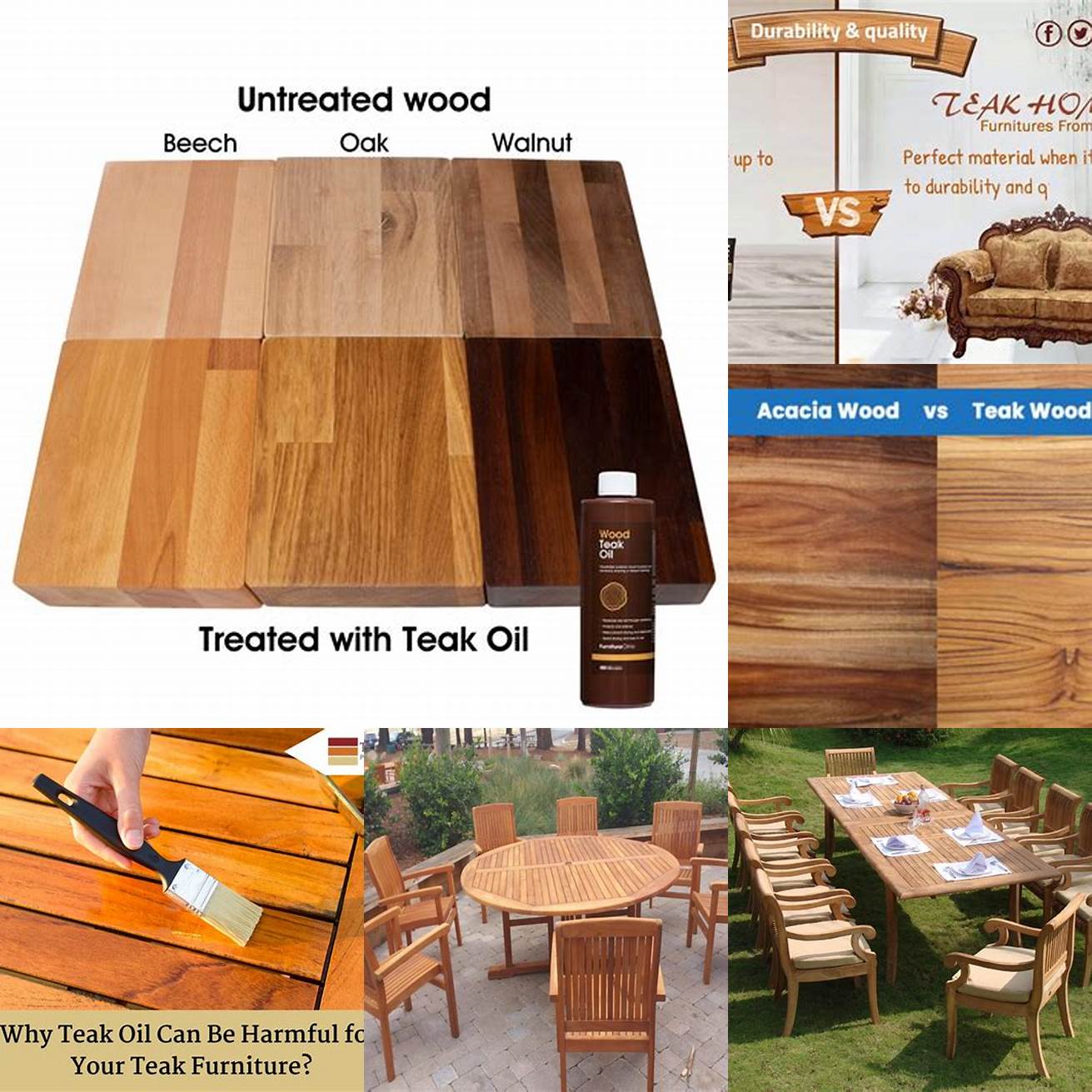A comparison of teak furniture with and without oil