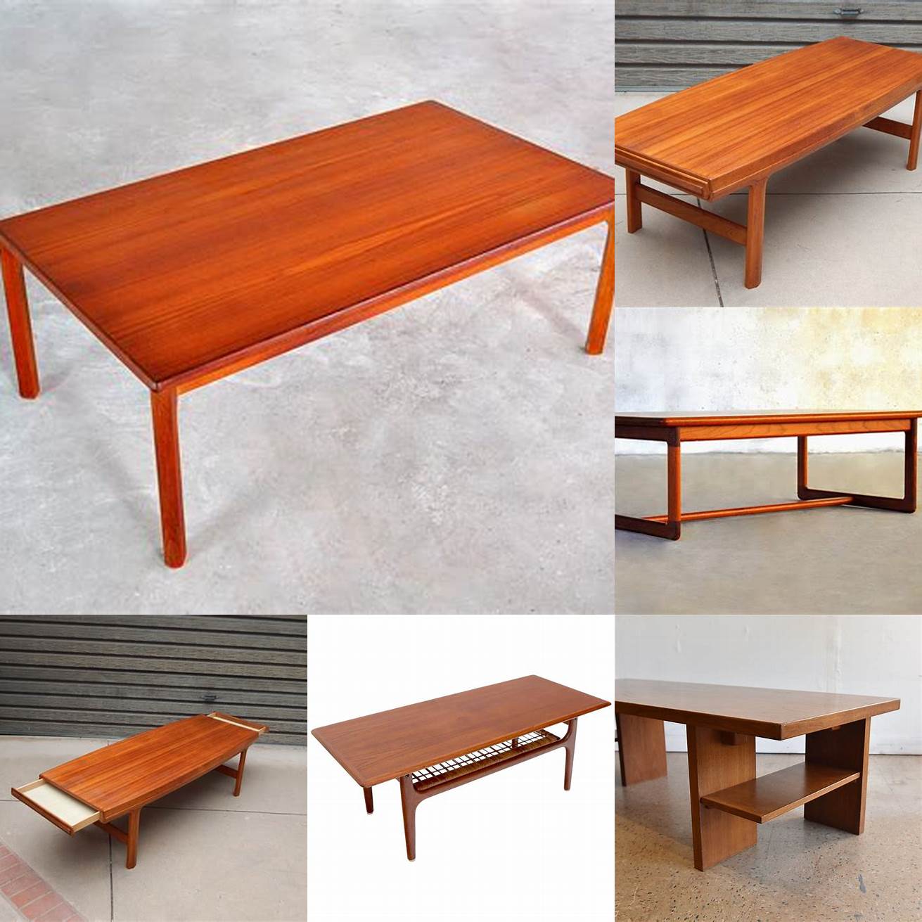 A contemporary teak coffee table