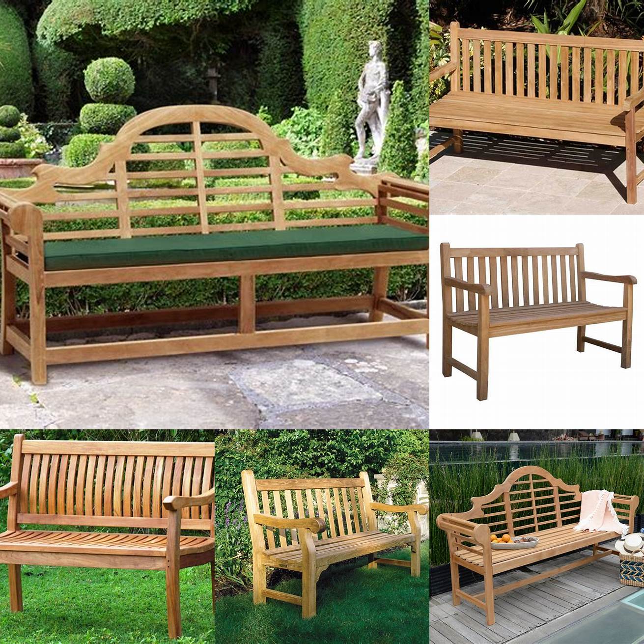 A contemporary teak garden bench seat