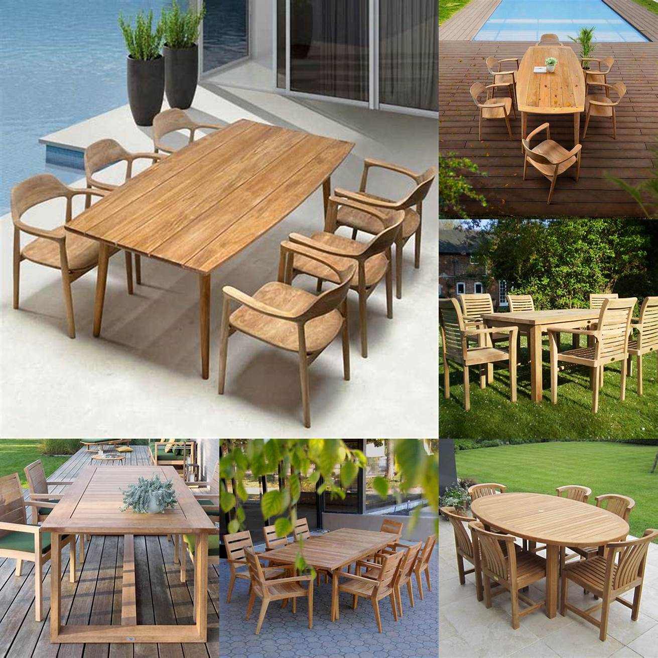 A contemporary teak garden table