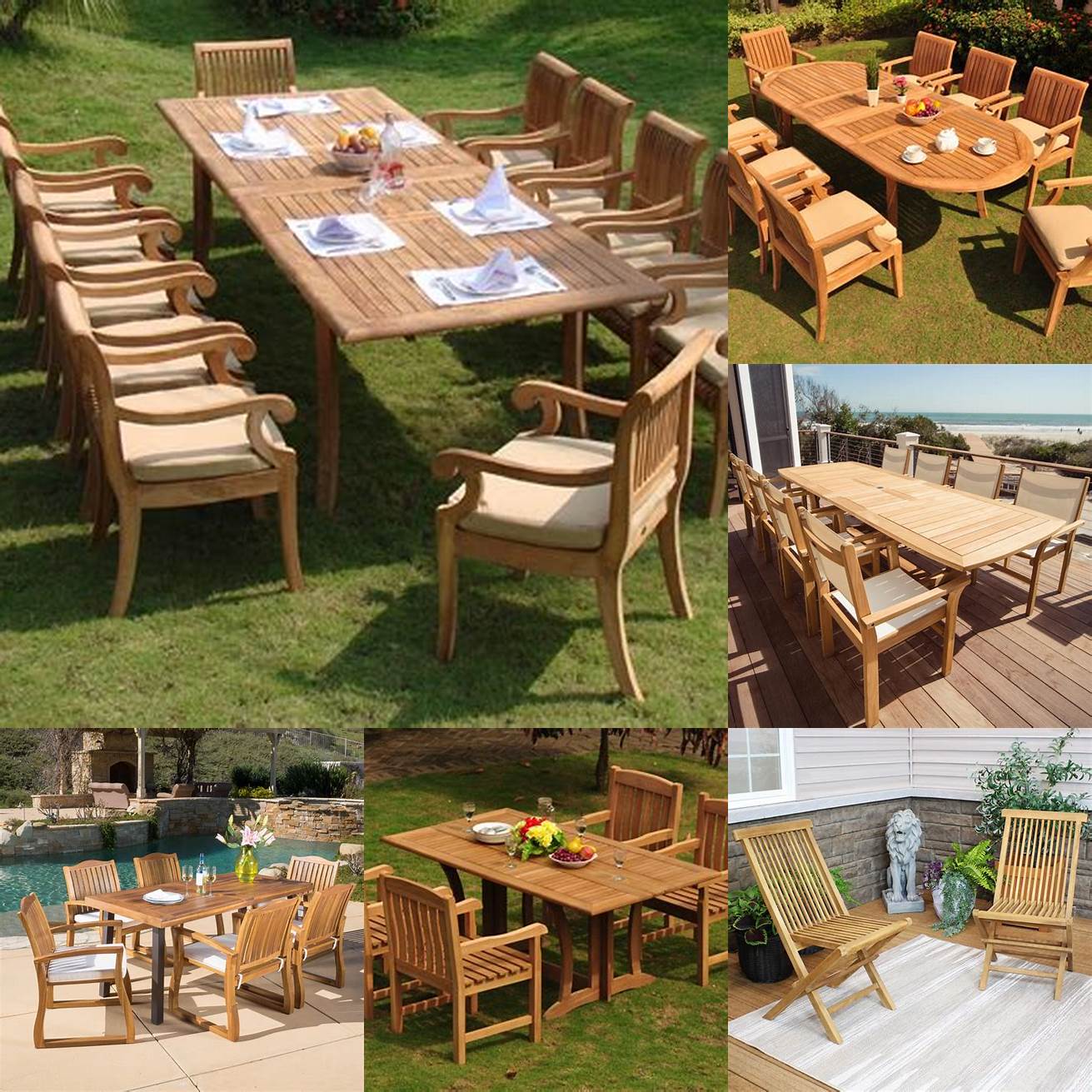 A customer comparing prices of teak outdoor furniture