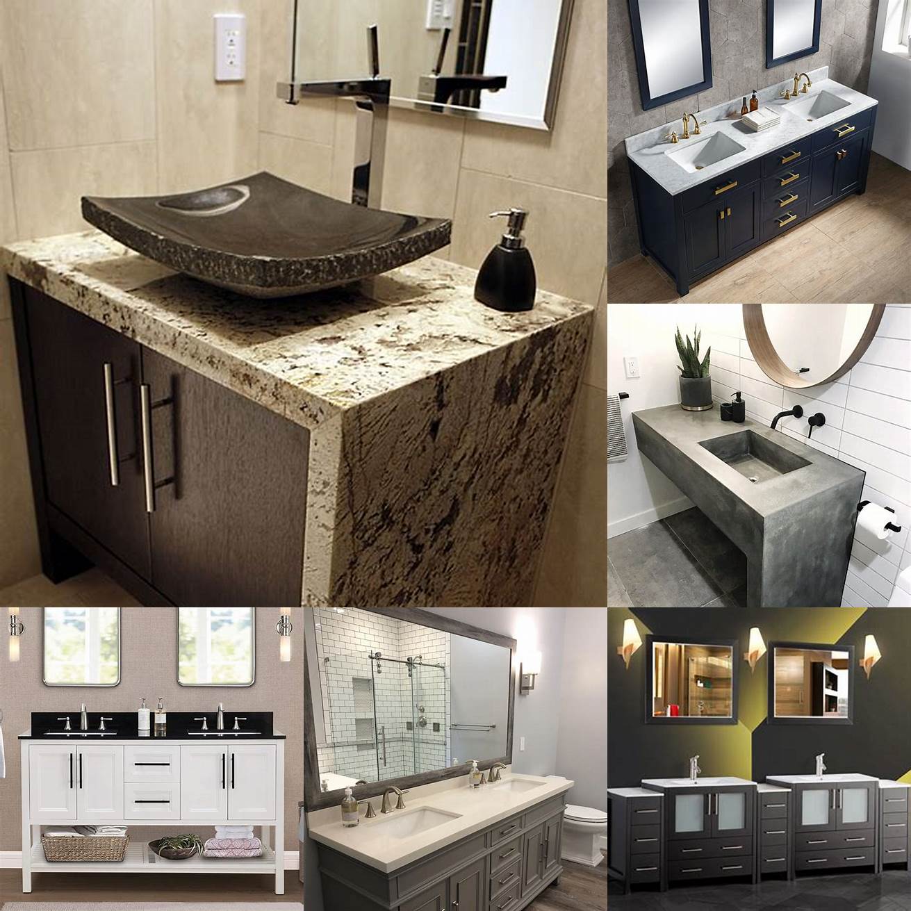 A double sink bathroom vanity top with a waterfall edge