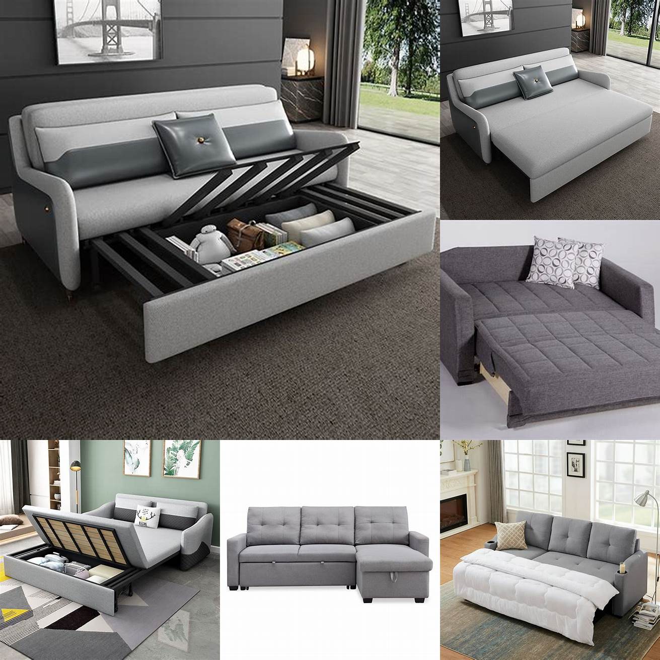 A grey Full Sleeper Sofa with storage is a great option for a small space