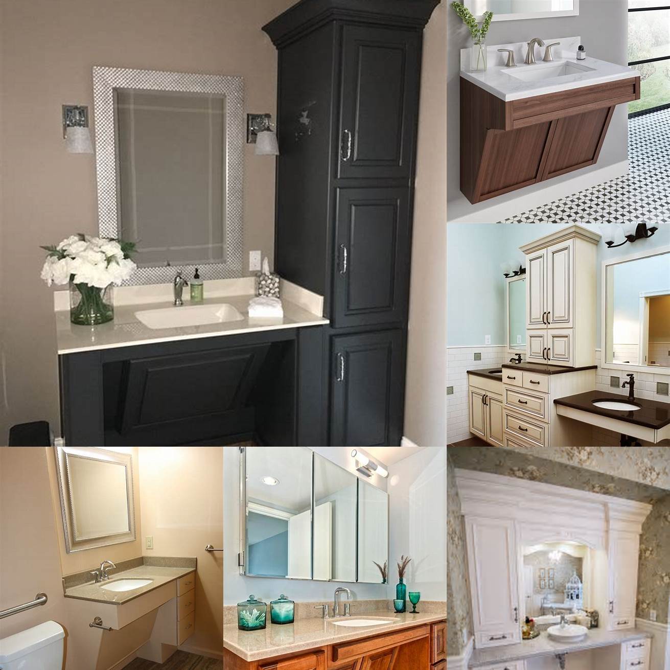 A handicap bathroom vanity with easy access and storage compartments