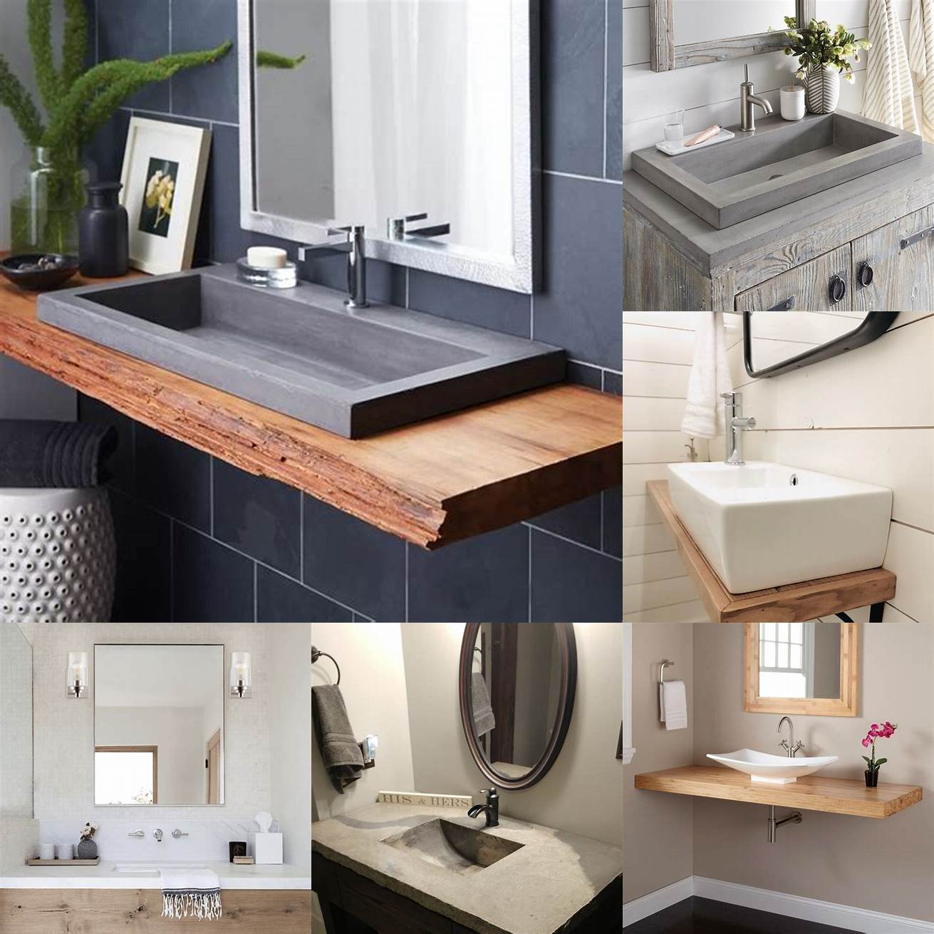 A minimalist wood bathroom with a concrete sink and a wall-mounted faucet
