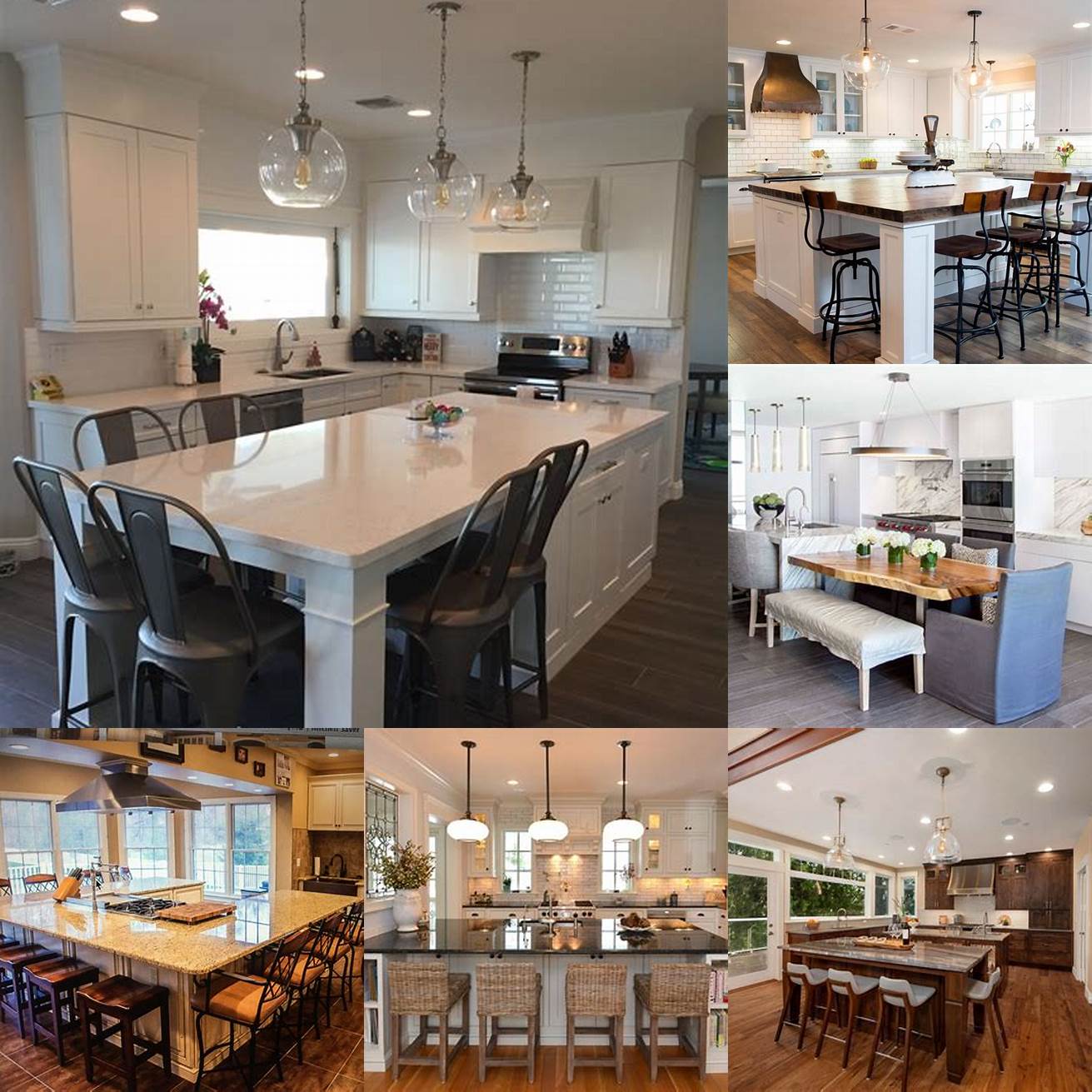 A multi-level kitchen island with a dining table and storage