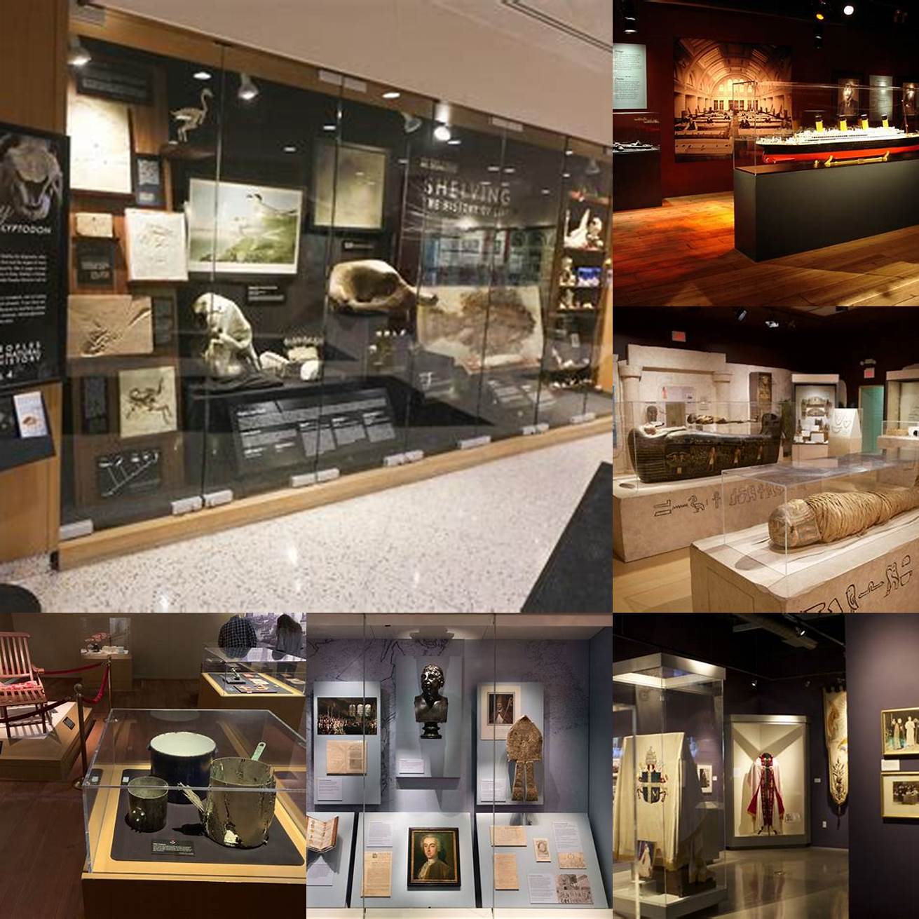 A museum exhibit with various artifacts