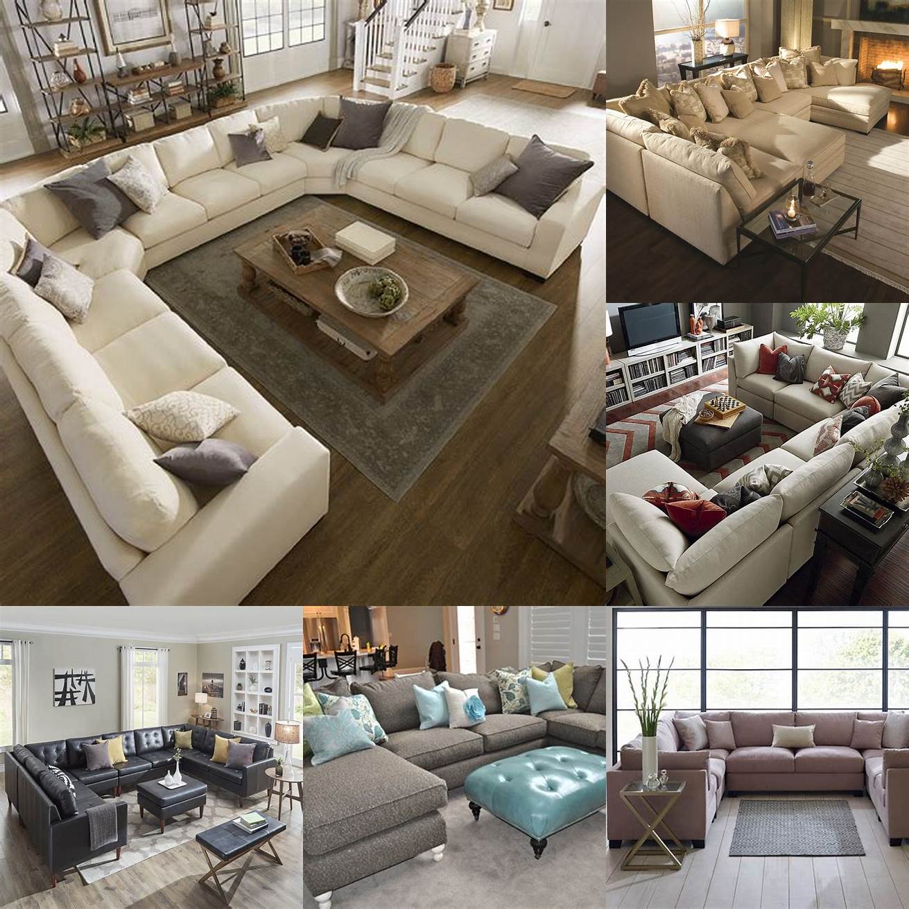 A neutral U shaped sectional sofa complements any living room decor