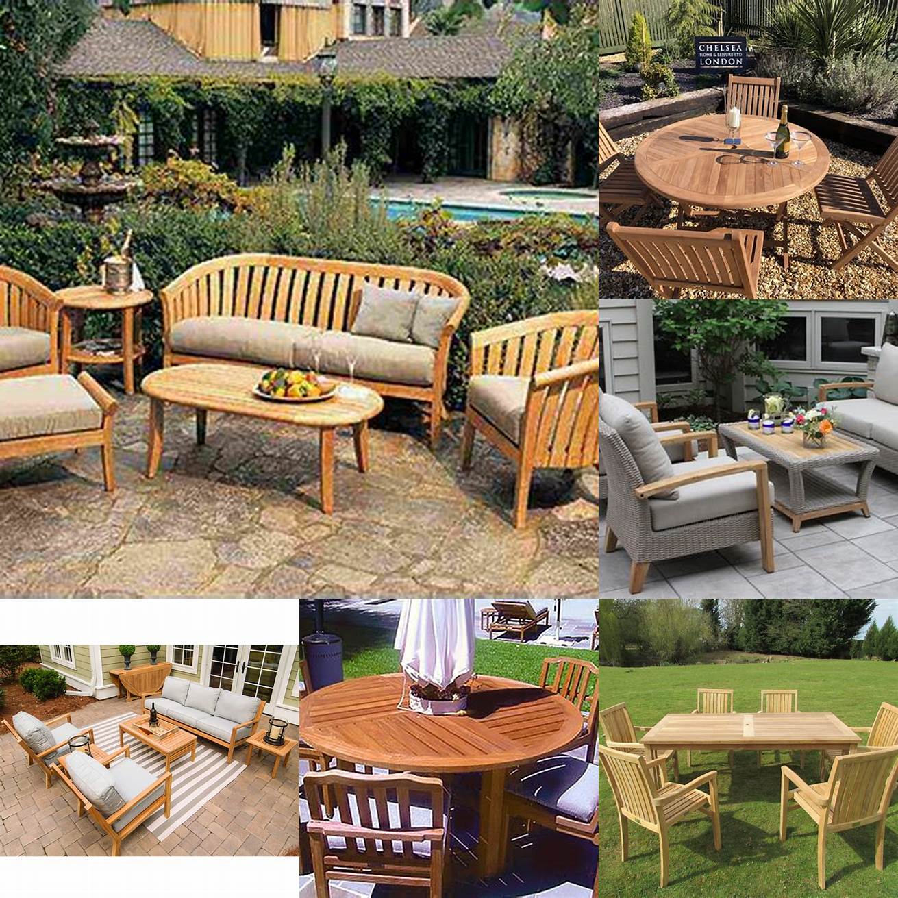 A patio with Roost Finn Teak Furniture