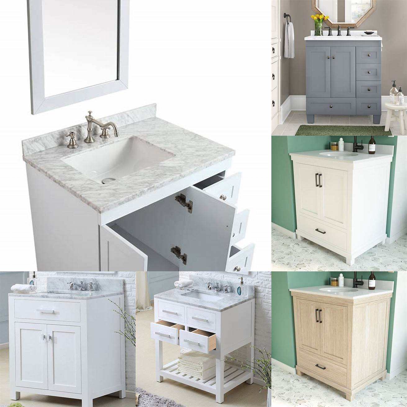 A photo of the White 30 Inch Bathroom Vanity in a small bathroom