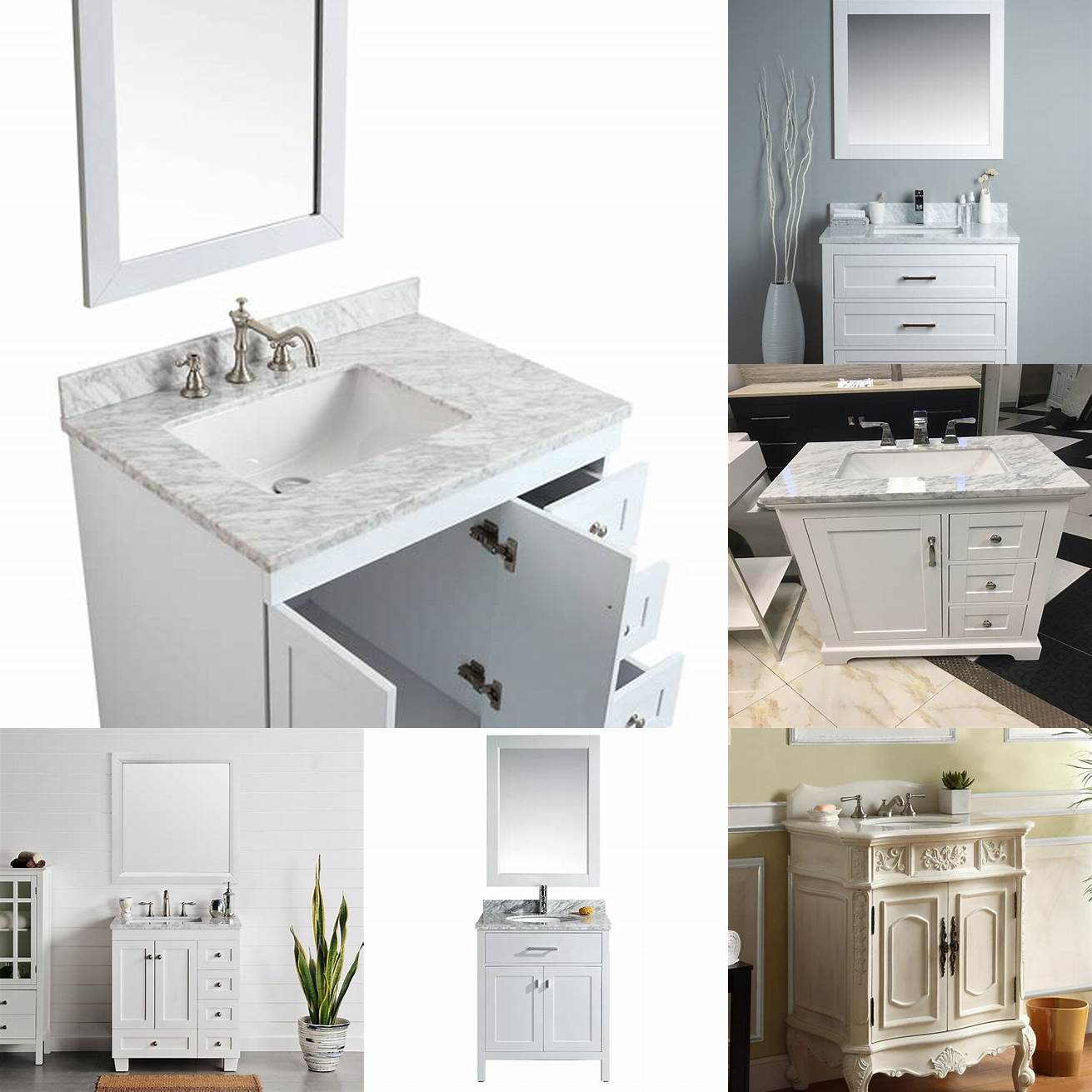 A photo of the White 30 Inch Bathroom Vanity with a matching mirror